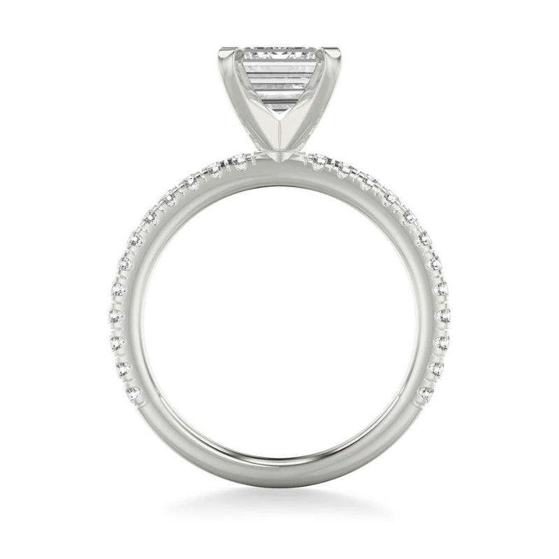 Side View Of Emerald Classic Engagement Ring with Diamonds.