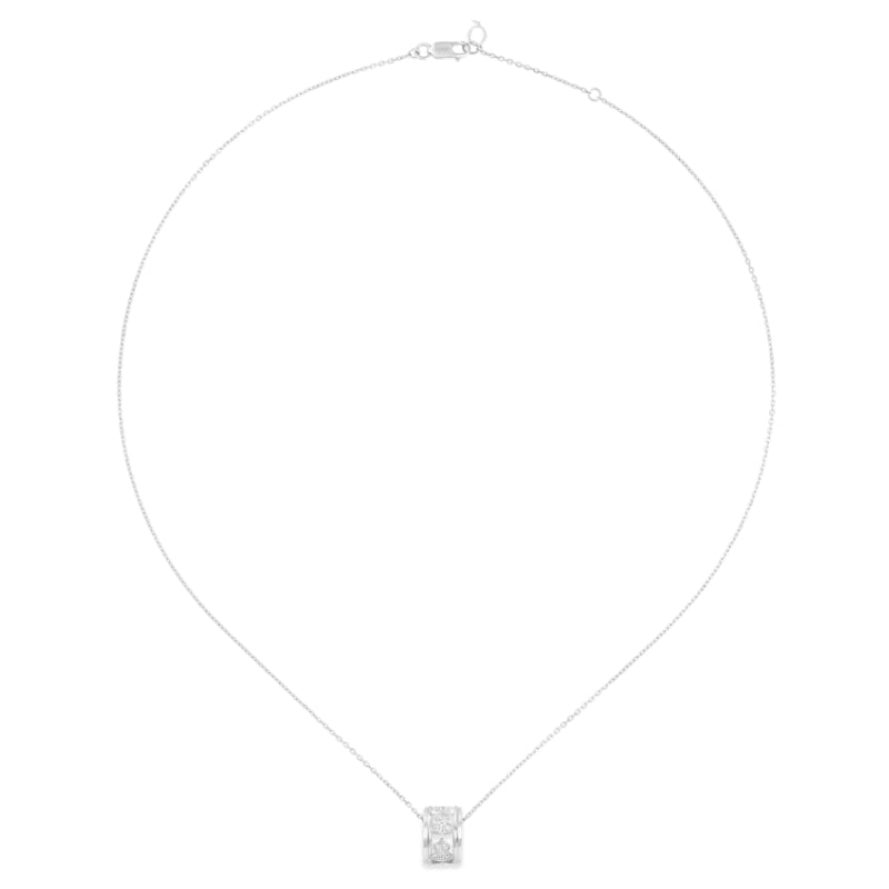 Full view Of Qeelin Small Wulu necklace in 18K white gold with diamonds.