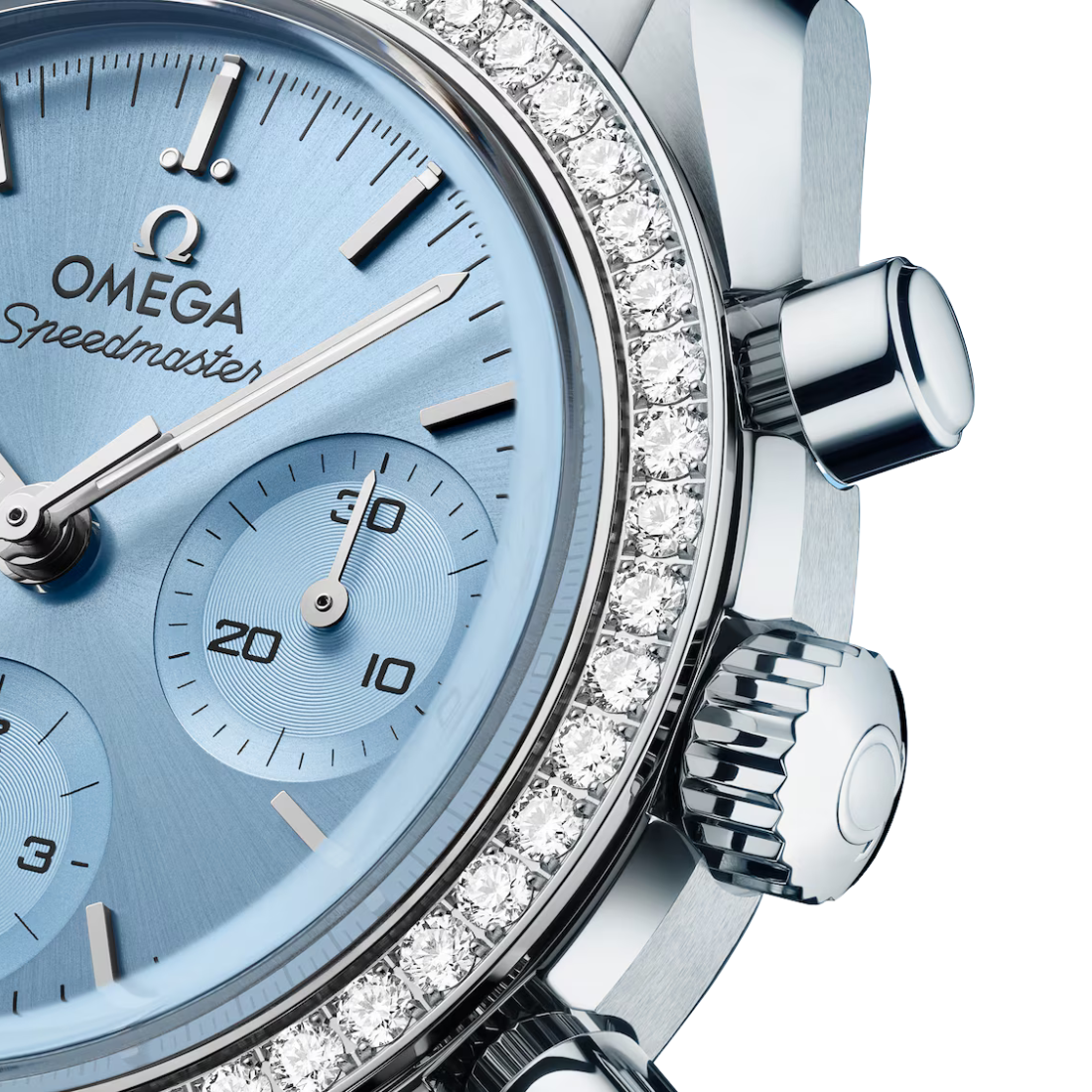 Front side view of Omega Speedmaster 38mm 32415385003001