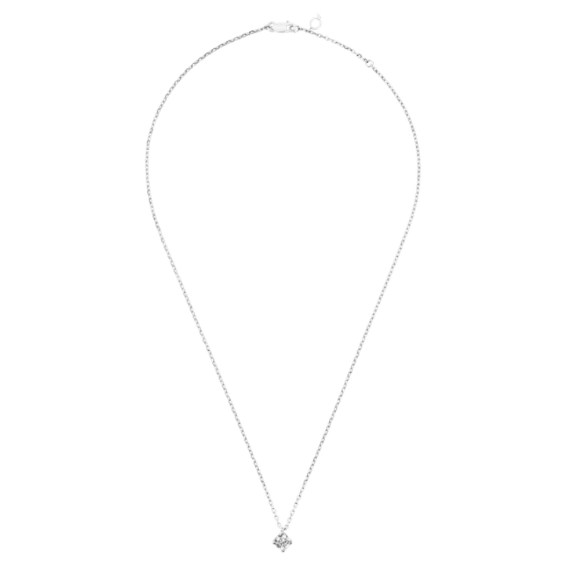 Full View Qeelin Wulu Crown solitaire necklace in 18K white gold set.