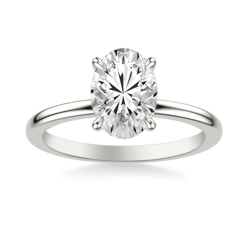 Front View Of Oval Classic Solitaire Engagement Ring.