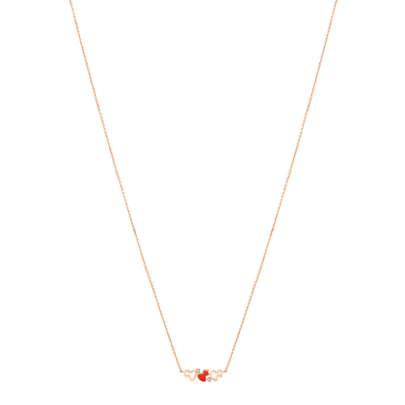 Full View Qeelin Wulu petite necklace in 18K rose gold and red HyCeram® set.