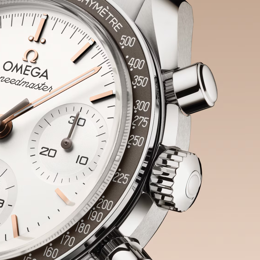 Close side view of Omega Speedmaster 38mm 32430385002003