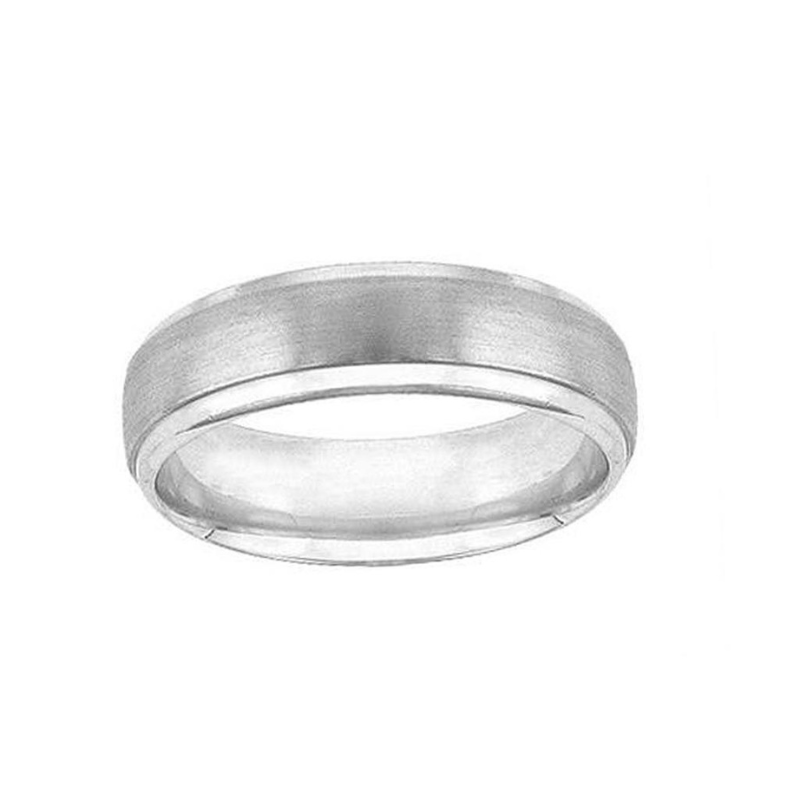 Front View Of Low Dome Roll Edge Carved Wedding Band.