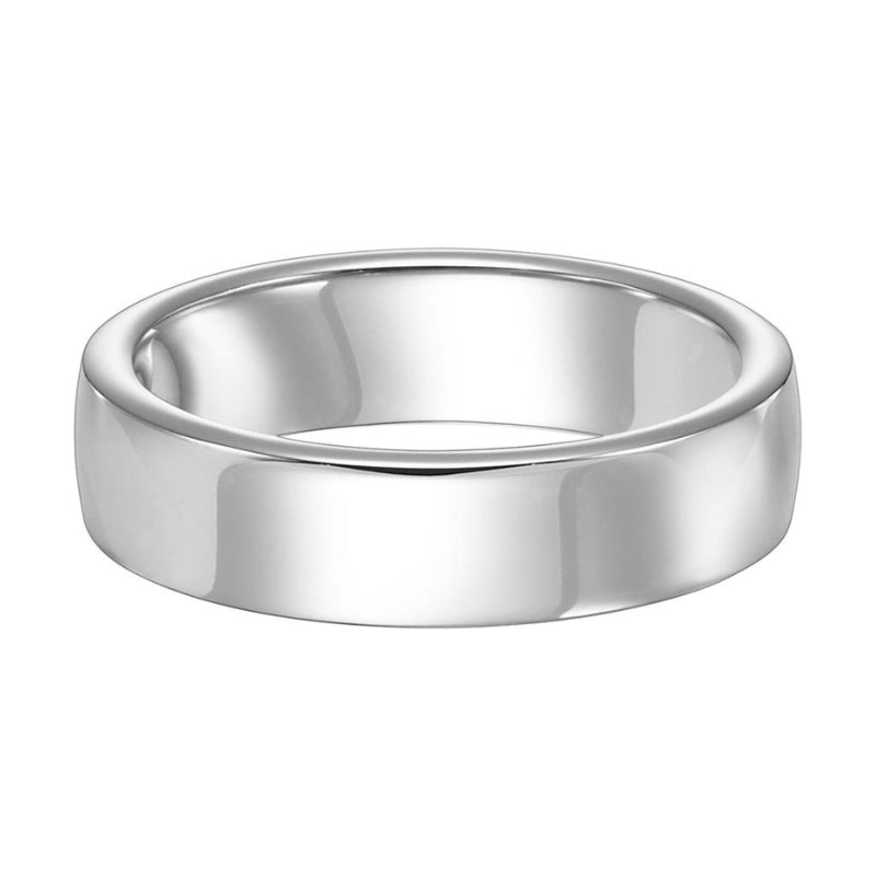 Full View Of Low Dome Roll Edge Carved Wedding Band.