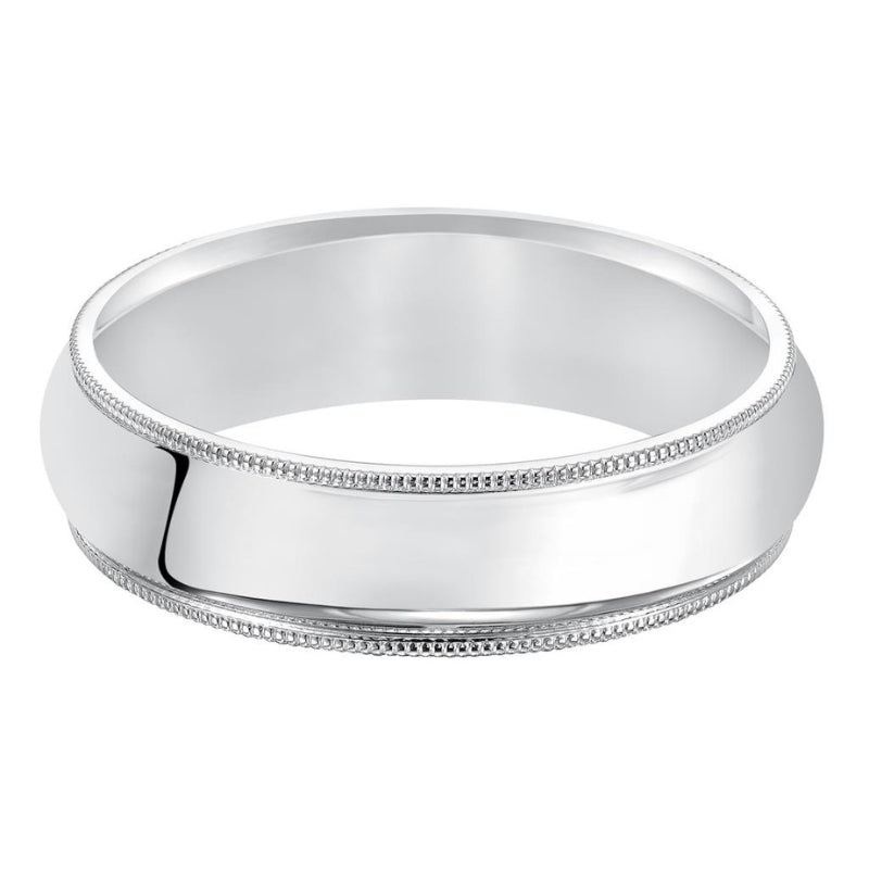 White Heavy Dome Milgrain Plain Wedding Band 3mm