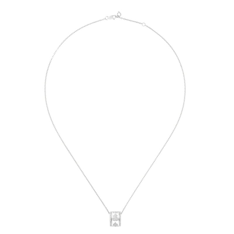 Full View Of Qeelin Wulu Eternity large necklace 18K white gold set with diamonds.
