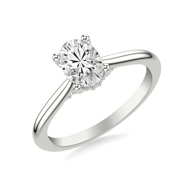 Oval Diamond Solitaire Engagement Ring with Diamond Accented Basket and Bridge Angle View