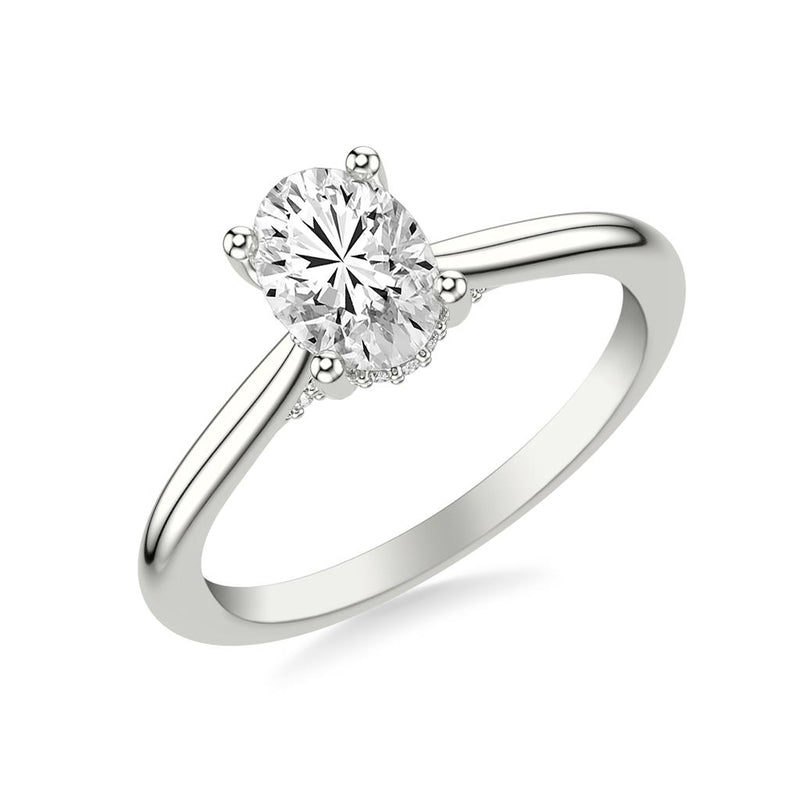 Oval Diamond Solitaire Engagement Ring with Diamond Accented Basket and Bridge Complete with Center Stone