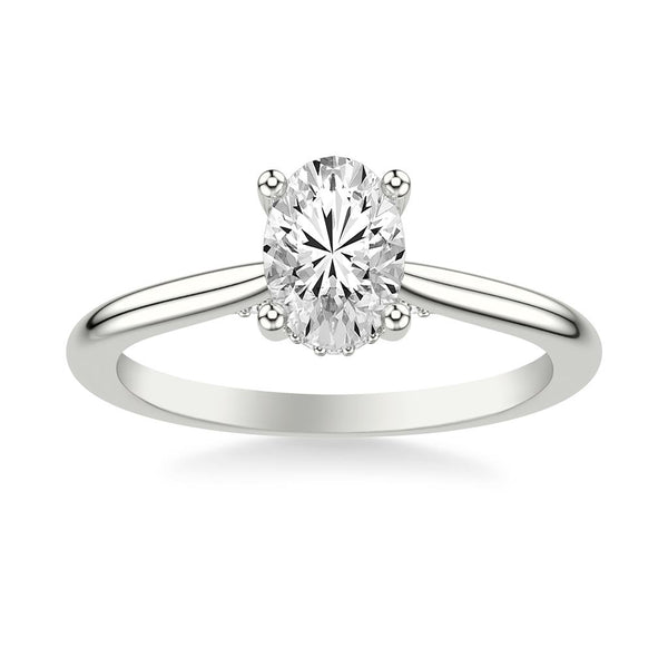 Oval Diamond Solitaire Engagement Ring with Diamond Accented Basket and Bridge Complete with Center Stone