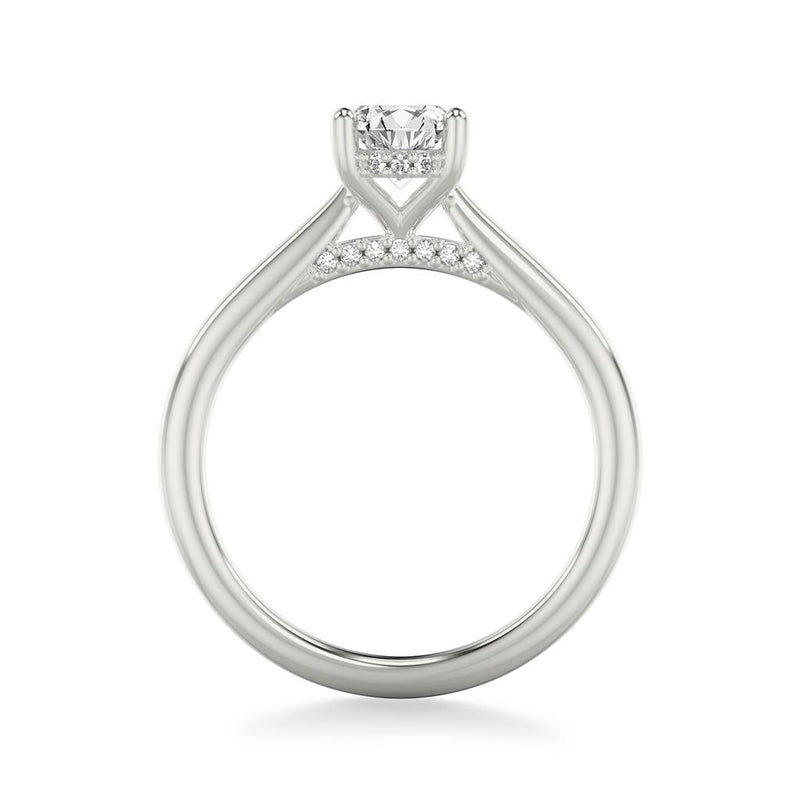 Side View of Oval Diamond Solitaire Engagement Ring with Diamond Accented Basket and Bridge Complete with Center Stone