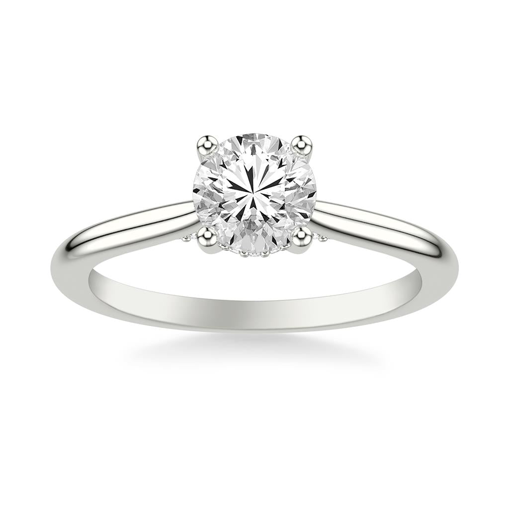 Round Classic Solitaire Engagement Ring with Diamond Hidden Halo and Bridge