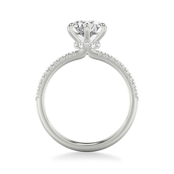 Side View Classic Diamond Six Prong Engagement Ring with Diamond Collar and Round Diamond Shank in White Gold