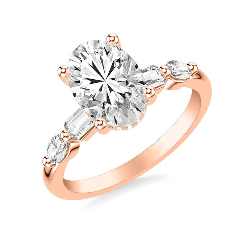 4 Prong Five Stone Emerald and Oval Diamond Setting
