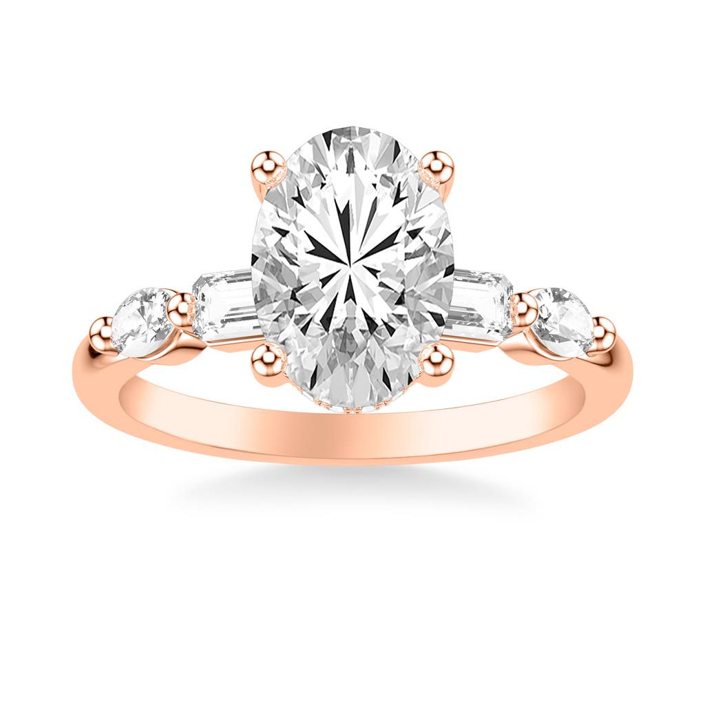 4 Prong Five Stone Emerald and Oval Diamond Setting