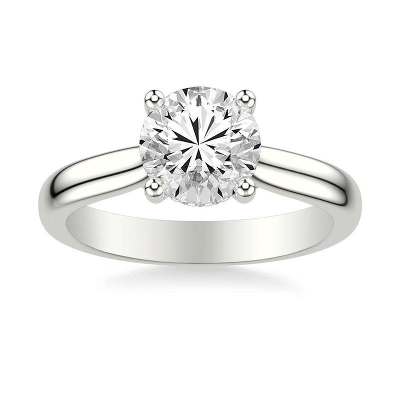 White Gold Classic Solitaire Engagement Ring with Hidden Halo and Diamond Bridge