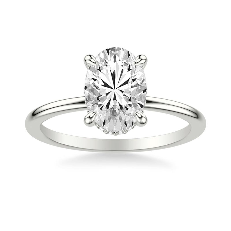 Classic Solitaire Engagement Ring with Hidden Halo and Claw Prongs with Polished Shank