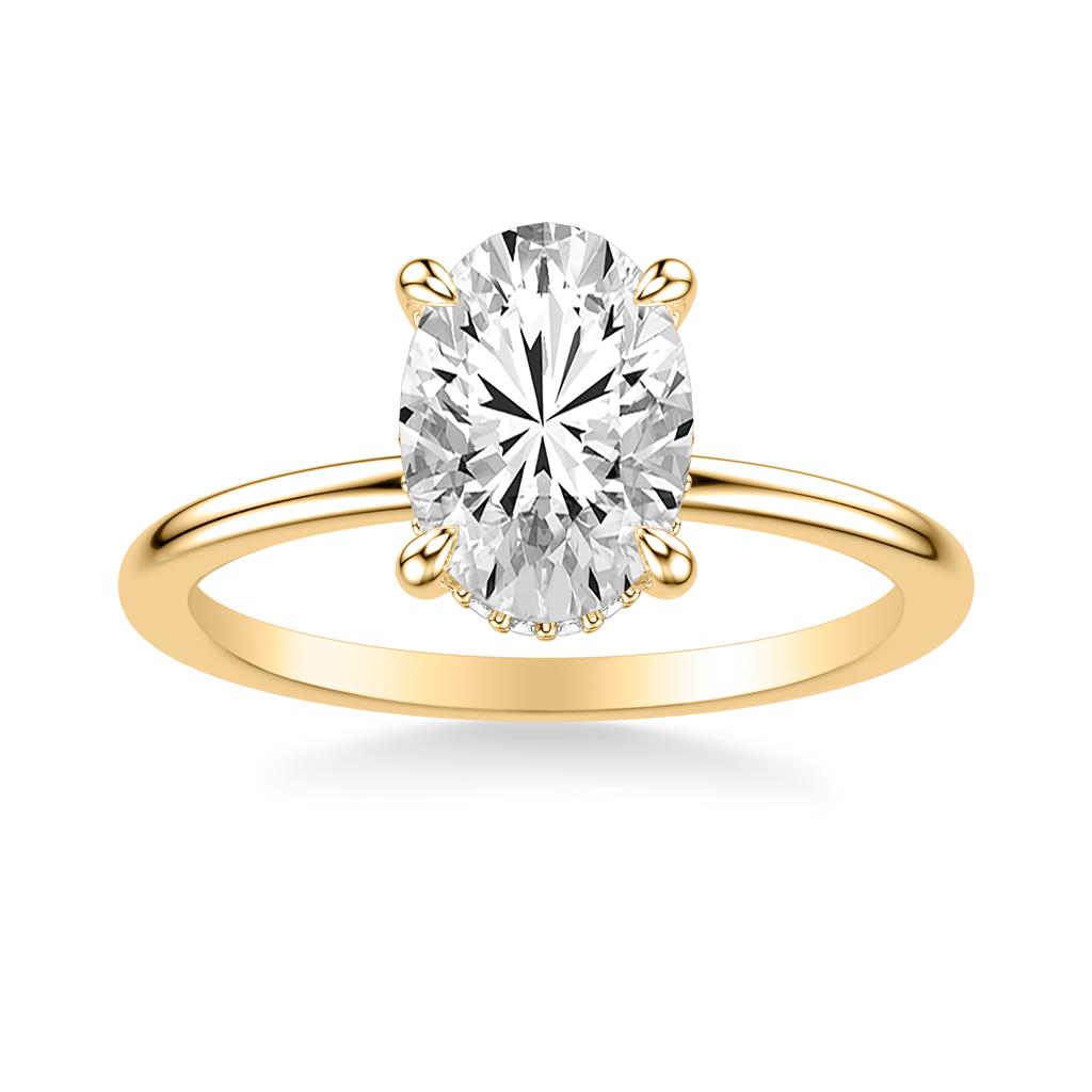 Classic Solitaire Engagement Ring with Hidden Halo and Claw Prongs with Polished Shank