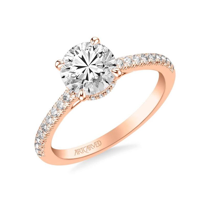 Rose Gold Diamond Engagement Ring with Floating Hidden Halo and Diamond Shank