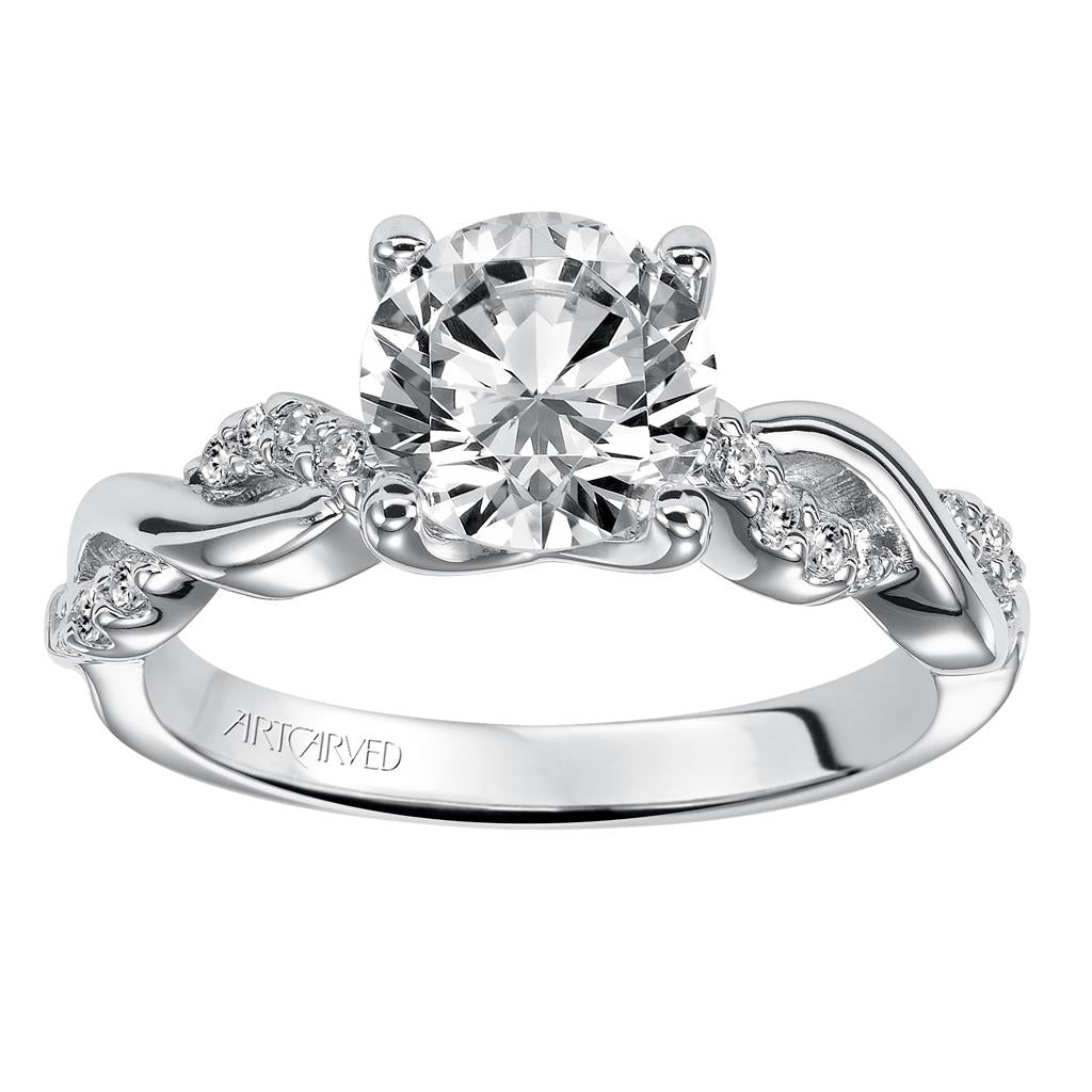 Front Curved View of Contemporary Twist Diamond Engagement Ring 31-V319-E
