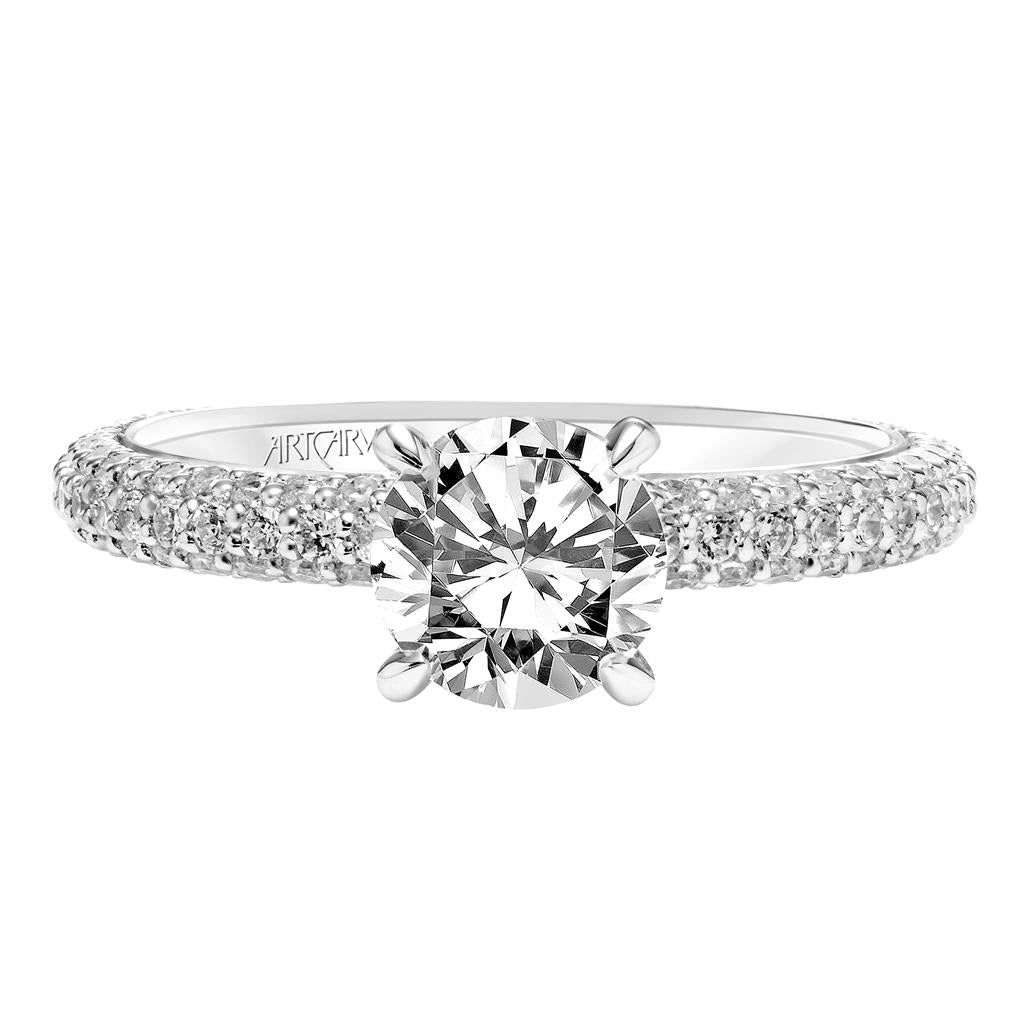 Front View Of Classic Pave Diamond Engagement Ring.