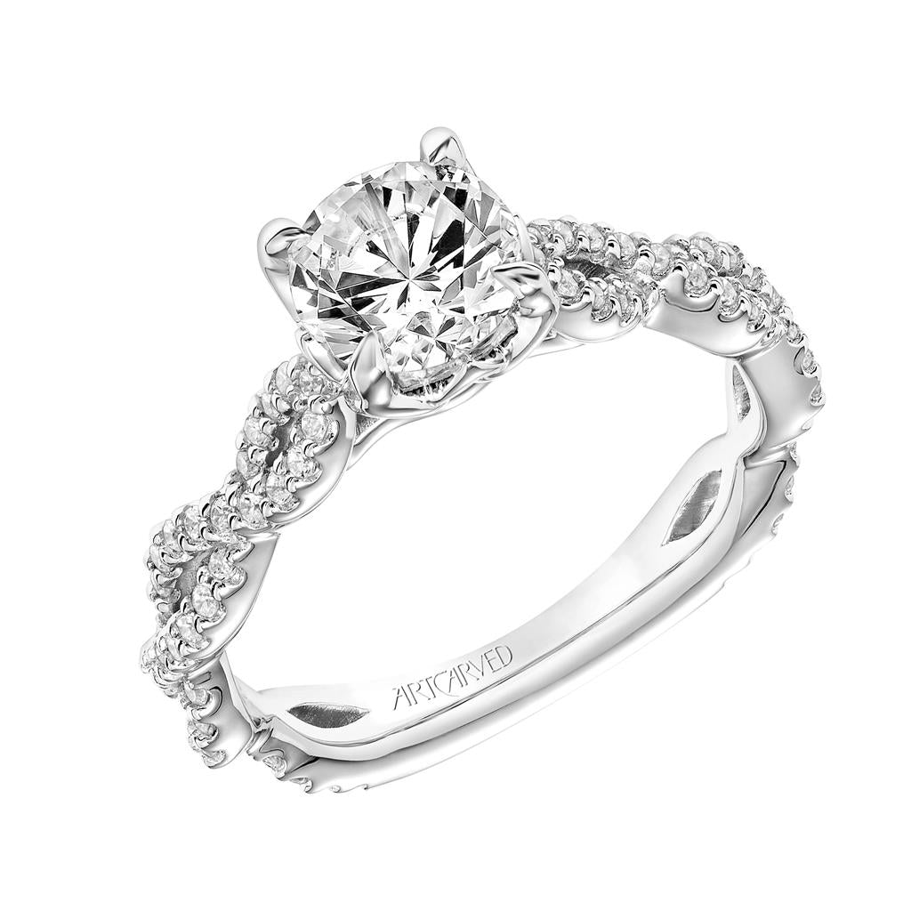 Curved View of Contemporary Floral Twist Engagement Ring 31-V841-E