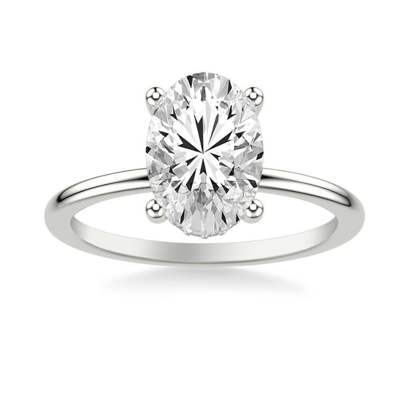 Front View Of Round Engagement Ring with Hidden Halo.