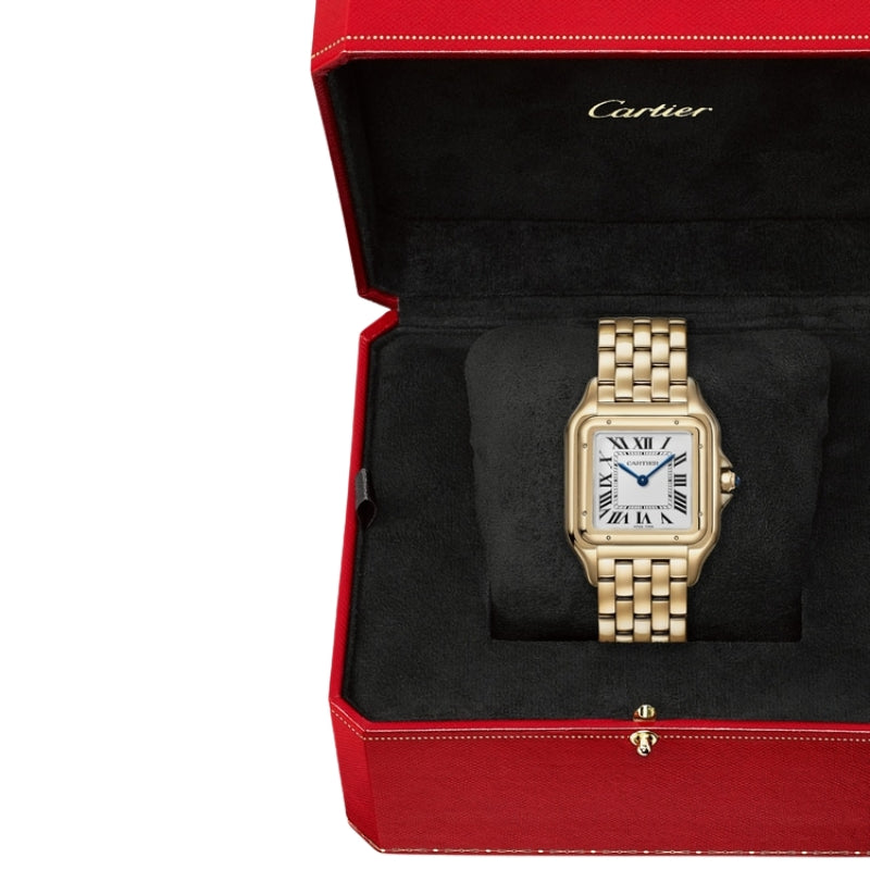 Panthère de Cartier watch in red display box.