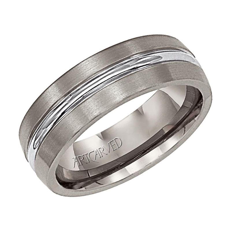 Tilted View Of 7MM CF TITANIUM WED RING.