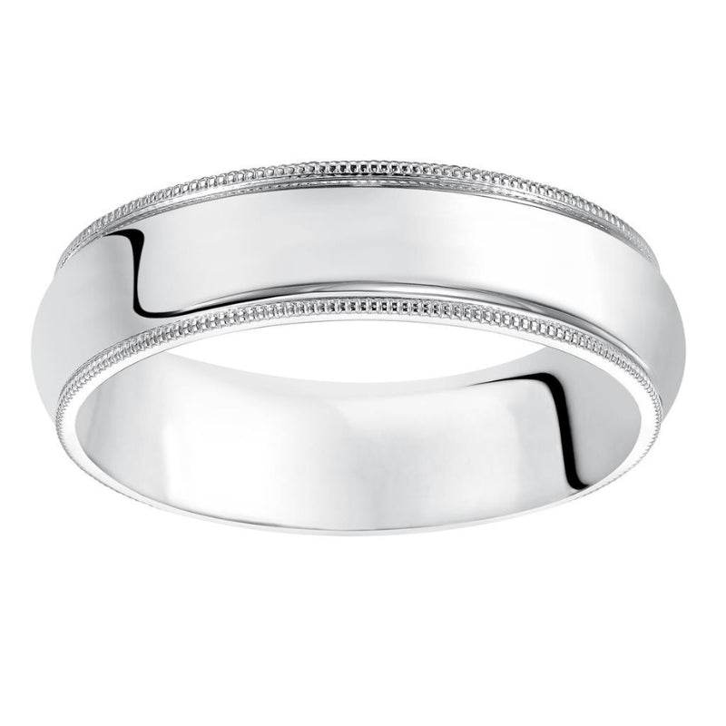 White Heavy Dome Milgrain Plain Wedding Band 3mm