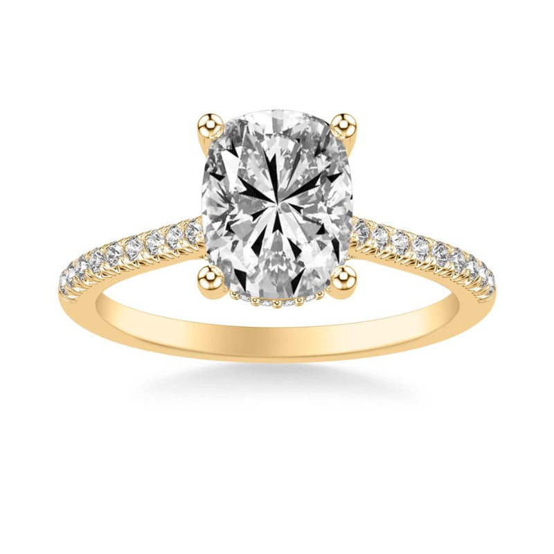 Front View Of Oval Classic Cathedral Setting Engagement Ring with Hidden Halo.