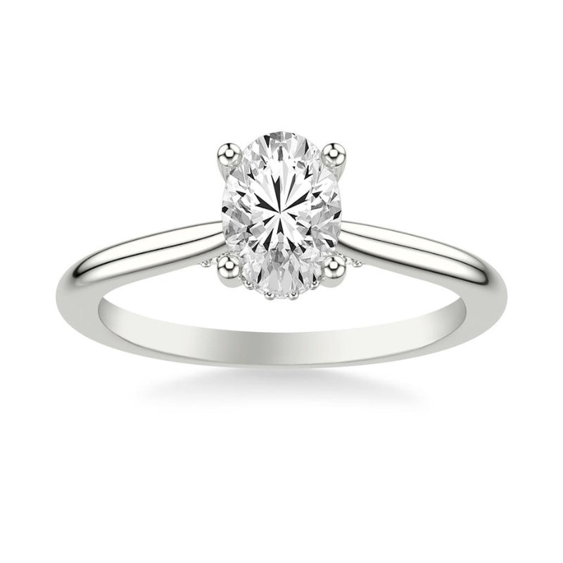 Front View Of Oval Classic Solitaire Engagement Ring Diamond Hidden Halo.