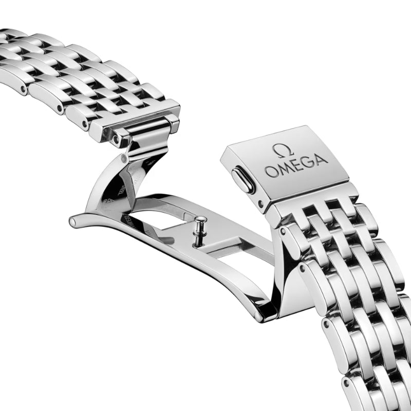 Strap View Of Omega De Ville Prestige 40 mm, steel on steel.