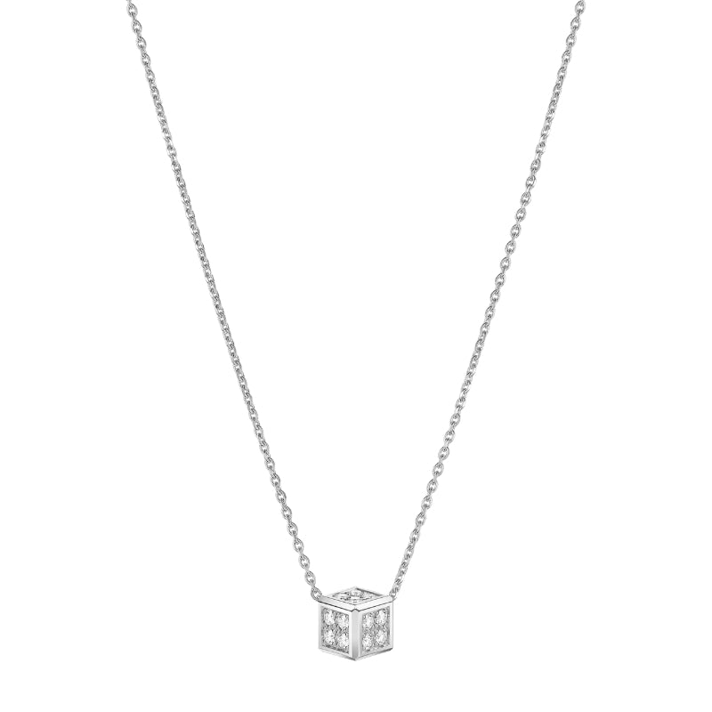 Front View Of Chopard Ice Cube Be Cube Pendant, ethical white gold, diamonds.
