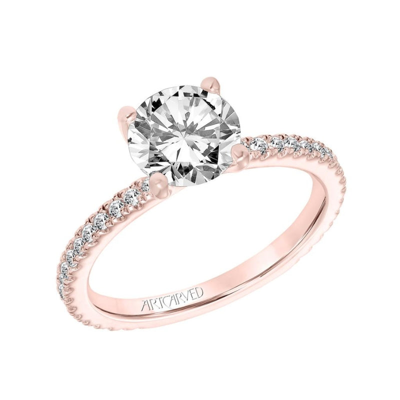 Front View Of Classic Diamond Engagement Ring with Diamond Shank.