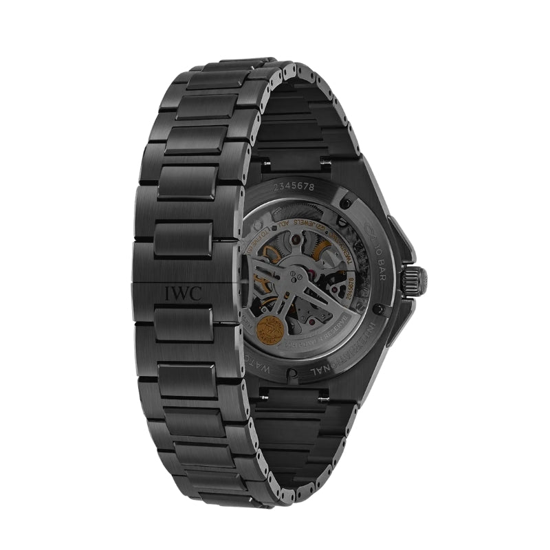 Back View Of IWC Ingenieur Automatic 42 Watch Black Straps.
