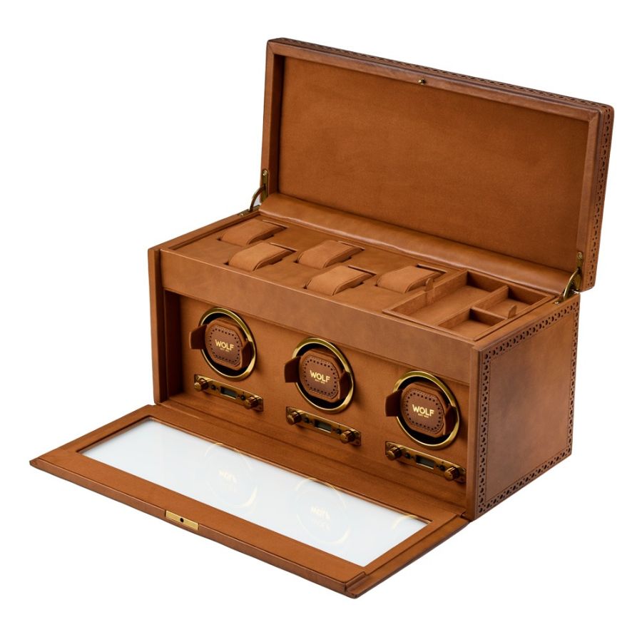 Side with open view of Wolf 1834 Brogue Triple Winder With Storage 440306