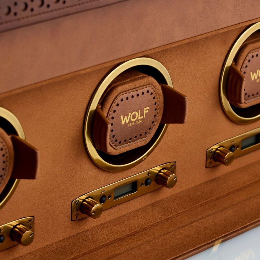 Close up of Wolf 1834 Brogue Triple Winder With Storage 440306