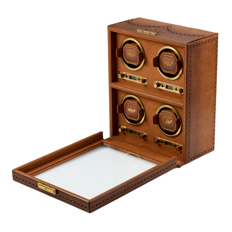 Side of open view of Wolf 1834 Brogue 4 Piece Watch Winder 440406