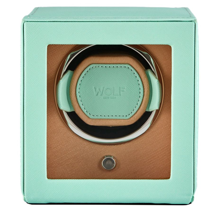 Front View Of Wolf 1834 Cub Single Watch Winder with Cover.
