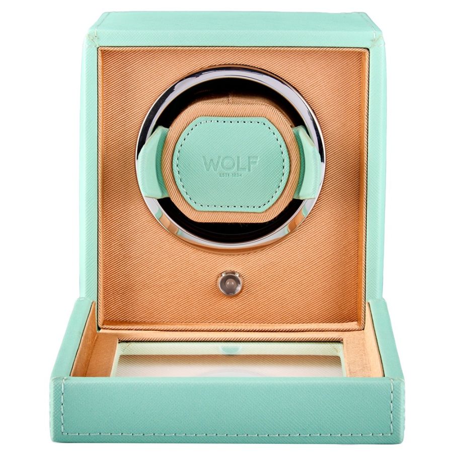 Open View Of Wolf 1834 Cub Single Watch Winder with Cover.