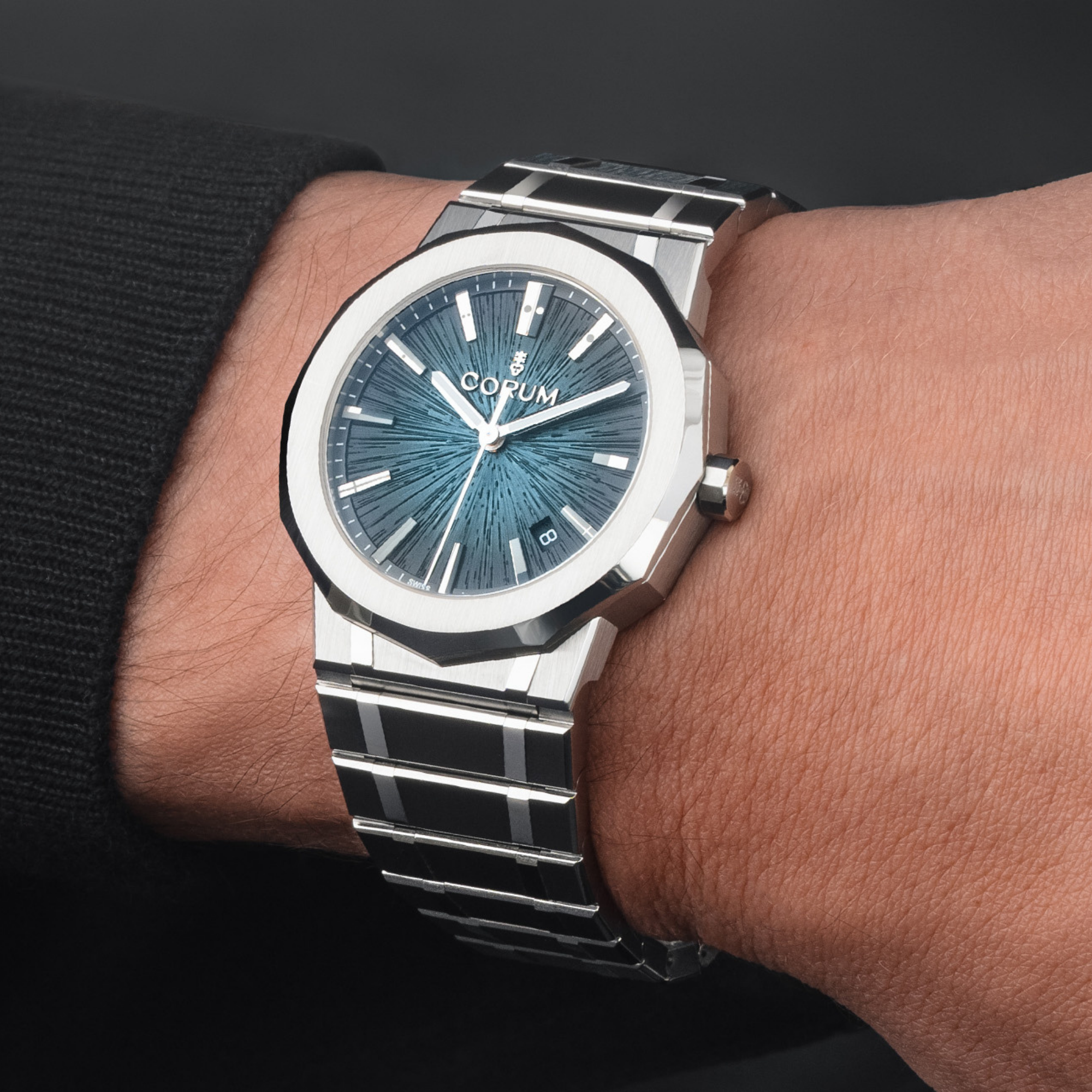 Wrist View of Corum Admiral 39mm Automatic Petrol Sunburst A39.231.AQ0.0G