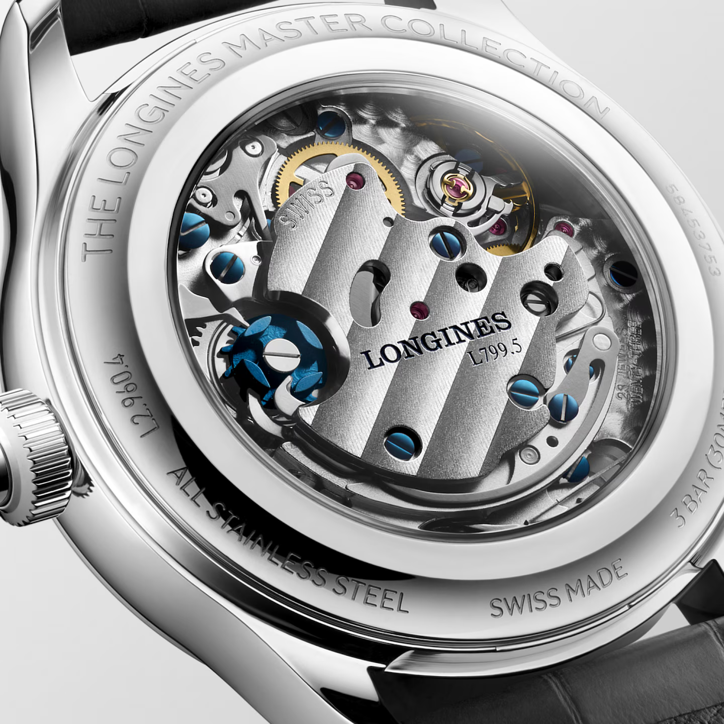 Back View of Longines Master Collection Chrono Monopusher Blue L29604932