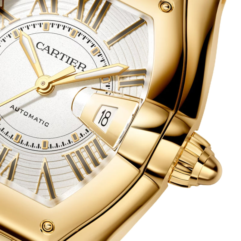 Close-up View of Cartier Roadster Yellow Gold Watch.