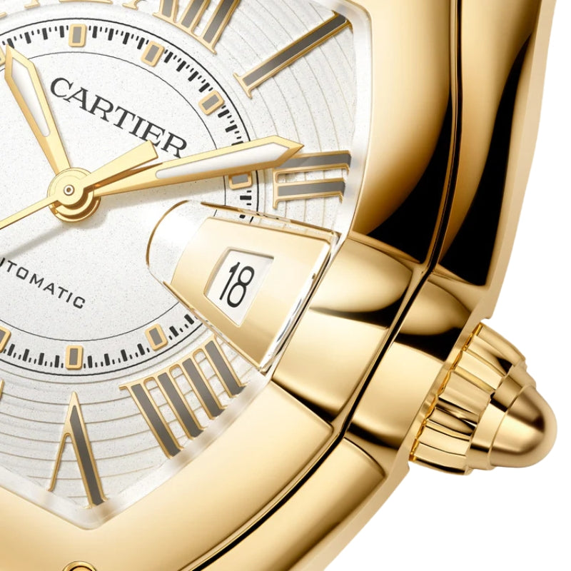 Close-up View of Cartier Roadster Yellow Gold Watch.