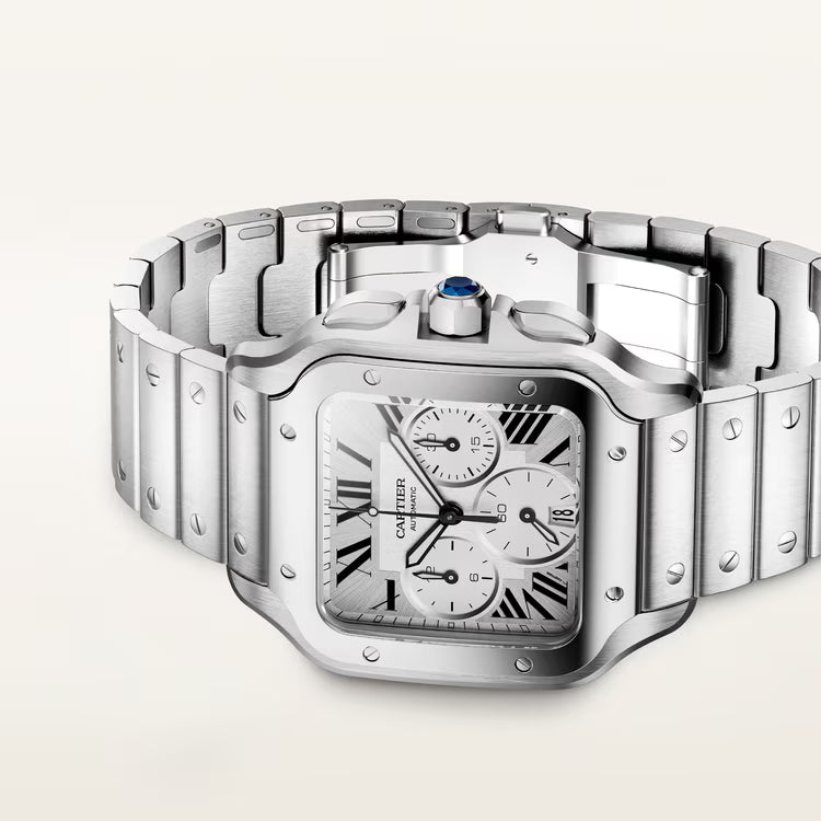 Front View of Cartier Santos Large Chronograph Automatic Steel WSSA0083