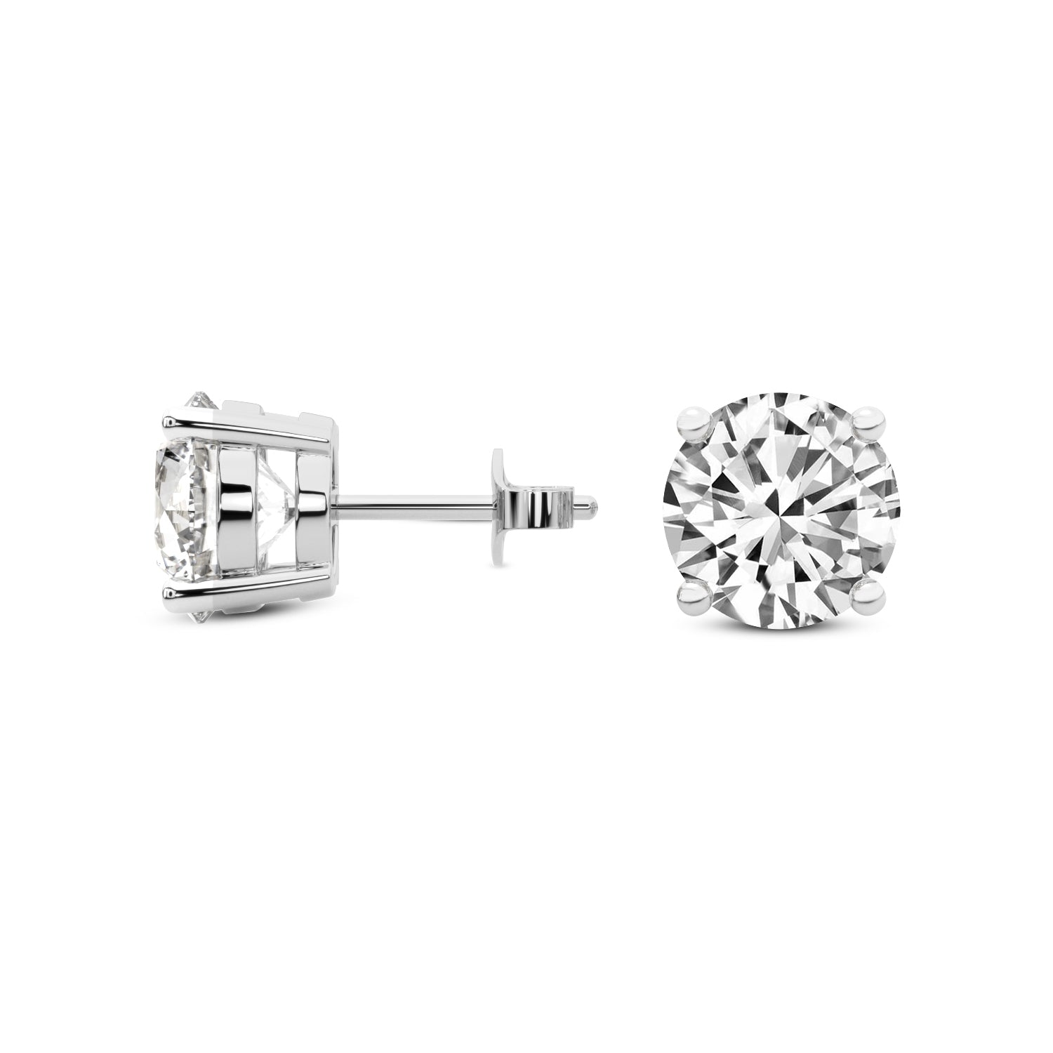 White Gold 4 Prong Round Studs Certified Lab Grown Diamond 3ctw
