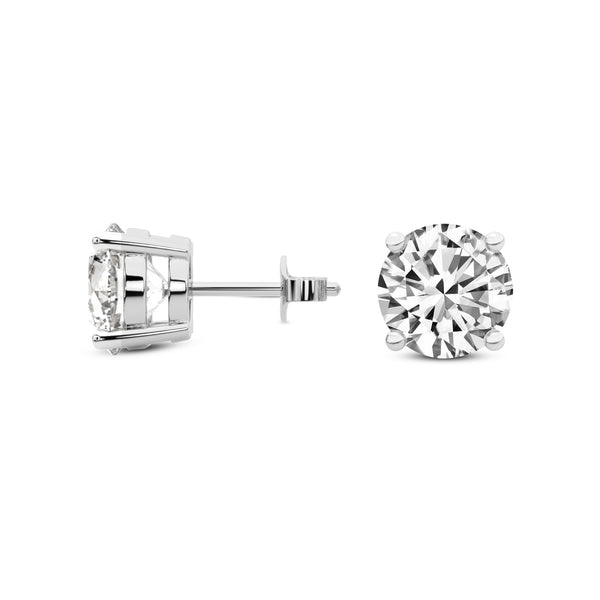 White Gold 4 Prong Round Studs Certified Lab Grown Diamond 3ctw
