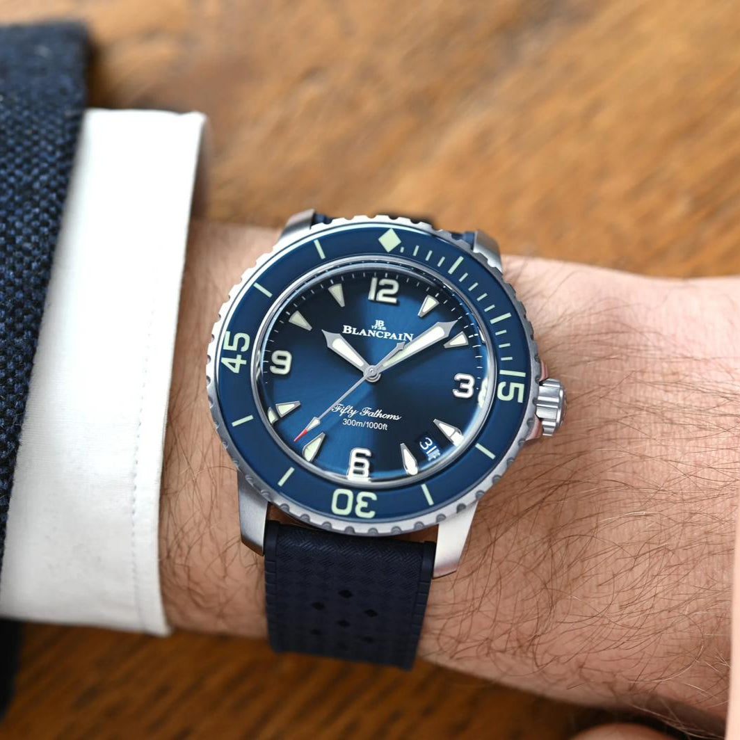 Blancpain Fifty Fathoms Automatique Titanium 42mm Blue Dial wrist shot