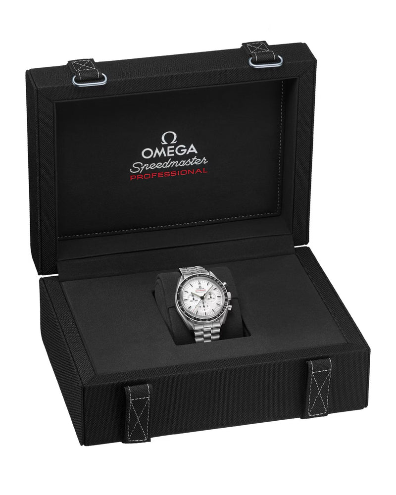 OMEGA Speedmaster Moonwatch White Dial Chronograph Watch box
